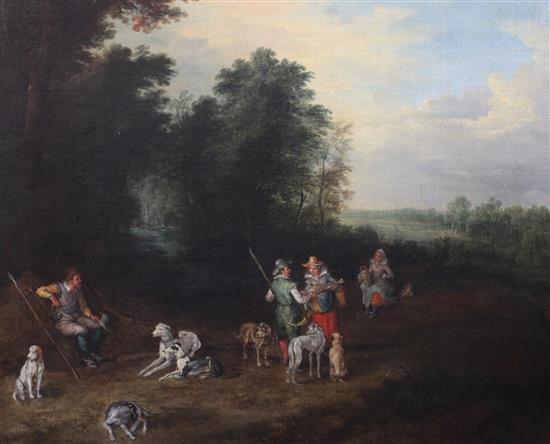 Follower of Ludolph de Jonge (1616-1697) The Hunting Party 26 x 32in.